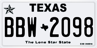 TX license plate BBW2098