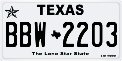 TX license plate BBW2203
