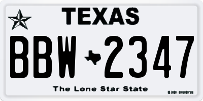 TX license plate BBW2347