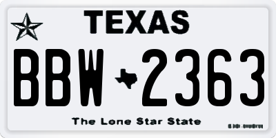 TX license plate BBW2363
