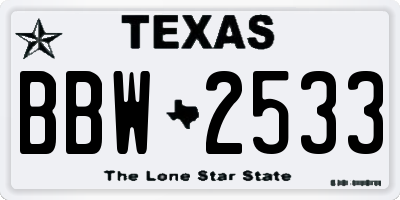 TX license plate BBW2533