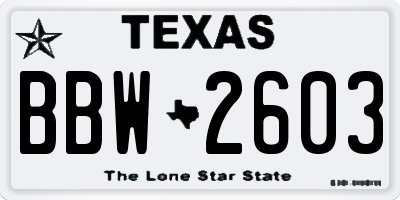 TX license plate BBW2603
