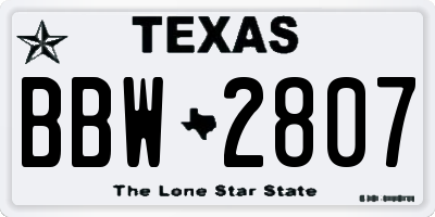 TX license plate BBW2807