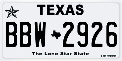 TX license plate BBW2926