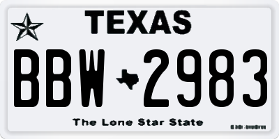 TX license plate BBW2983