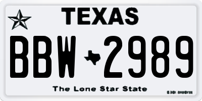 TX license plate BBW2989