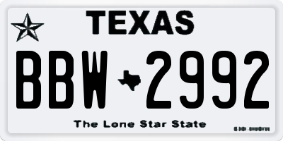 TX license plate BBW2992