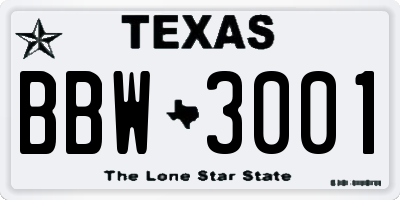 TX license plate BBW3001