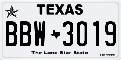TX license plate BBW3019