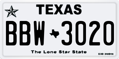 TX license plate BBW3020