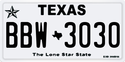 TX license plate BBW3030
