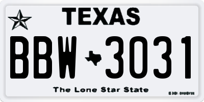 TX license plate BBW3031