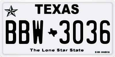 TX license plate BBW3036