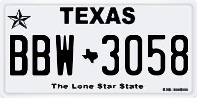 TX license plate BBW3058
