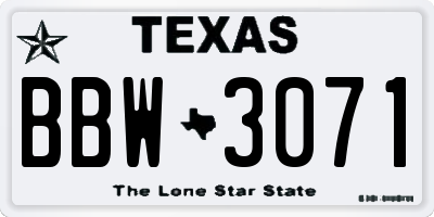 TX license plate BBW3071
