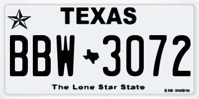 TX license plate BBW3072