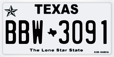 TX license plate BBW3091