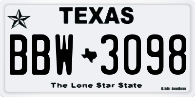 TX license plate BBW3098