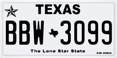 TX license plate BBW3099