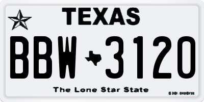 TX license plate BBW3120