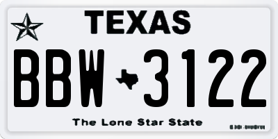 TX license plate BBW3122