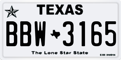 TX license plate BBW3165