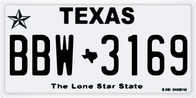 TX license plate BBW3169