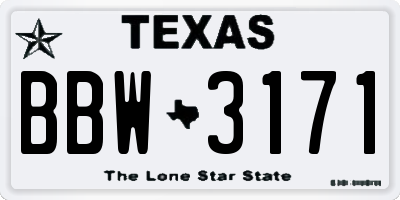 TX license plate BBW3171