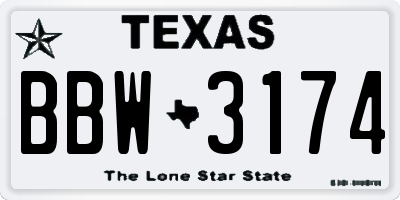 TX license plate BBW3174