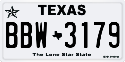 TX license plate BBW3179