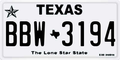 TX license plate BBW3194