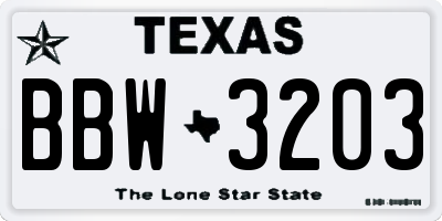 TX license plate BBW3203
