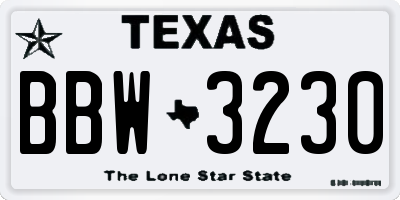 TX license plate BBW3230