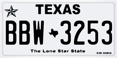 TX license plate BBW3253
