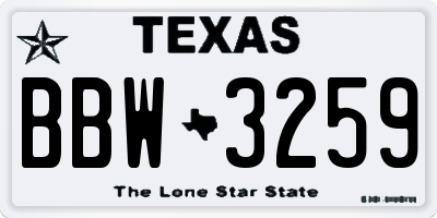 TX license plate BBW3259