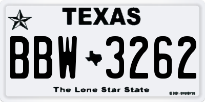 TX license plate BBW3262