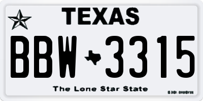 TX license plate BBW3315