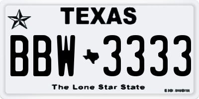 TX license plate BBW3333