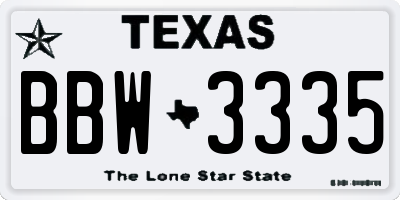 TX license plate BBW3335