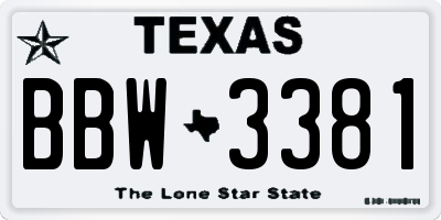 TX license plate BBW3381