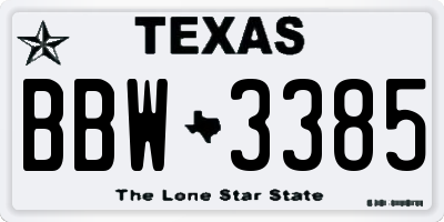 TX license plate BBW3385