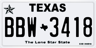 TX license plate BBW3418