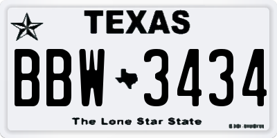 TX license plate BBW3434