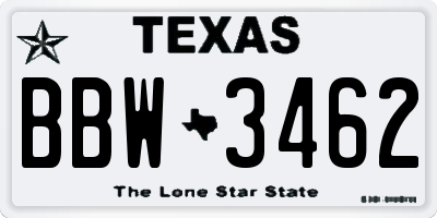 TX license plate BBW3462