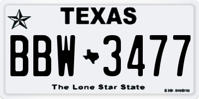 TX license plate BBW3477