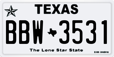 TX license plate BBW3531