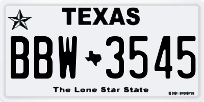 TX license plate BBW3545