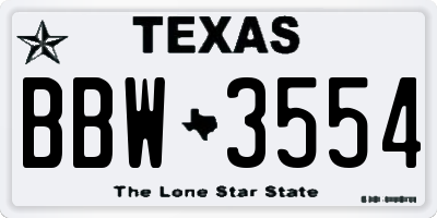 TX license plate BBW3554