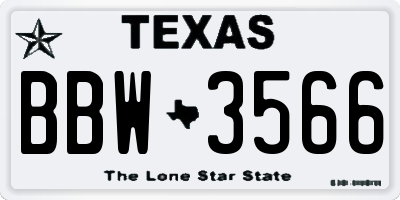 TX license plate BBW3566
