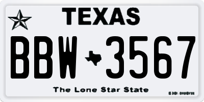 TX license plate BBW3567